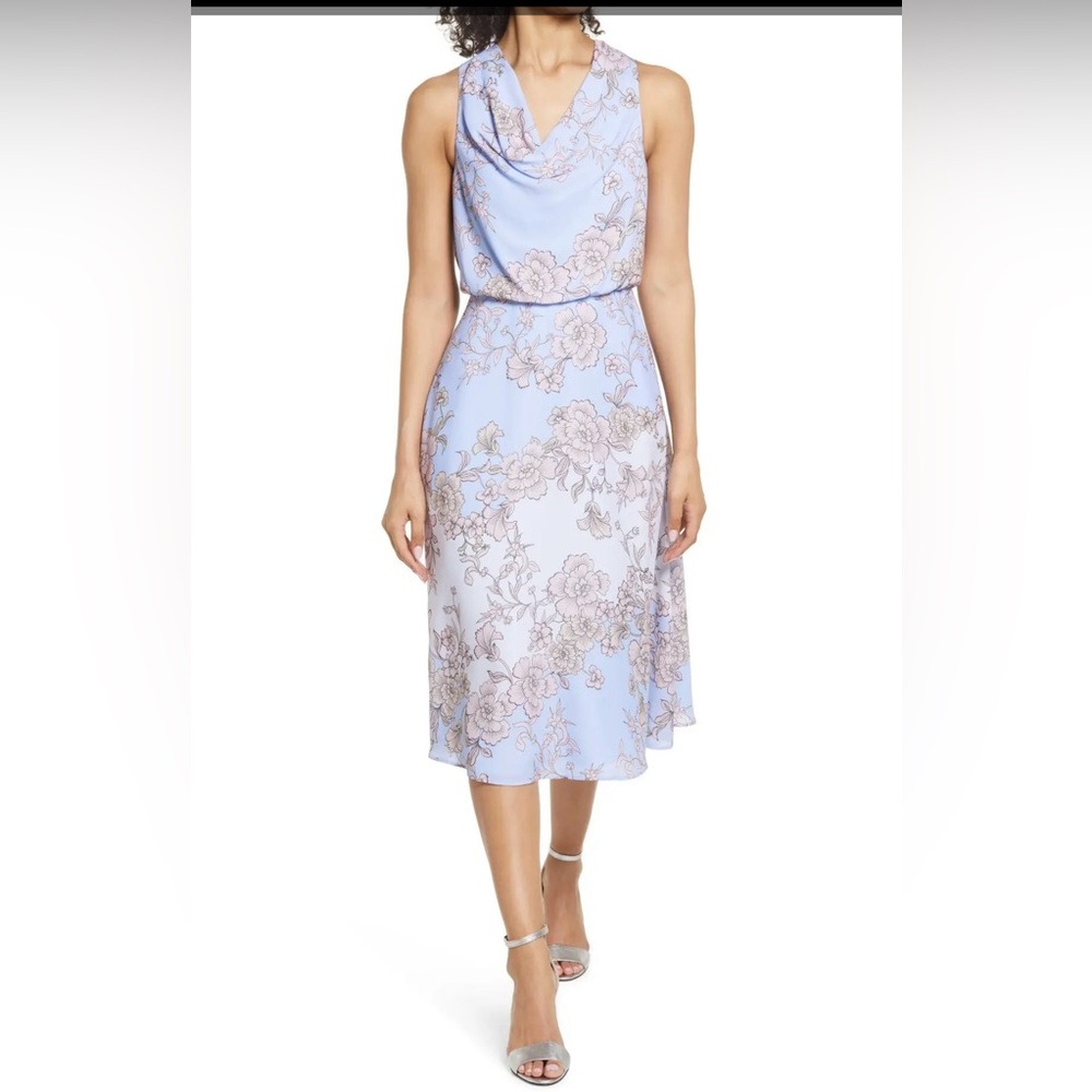 Vince‎ Camuto Dress Size 8 Light Blue Cowl Neck Bow Back Dress 🩵🩵